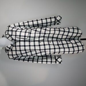 Filson Black Cream Plaid Flannel Button Up Pajama Shirt Nightgown Size Medium